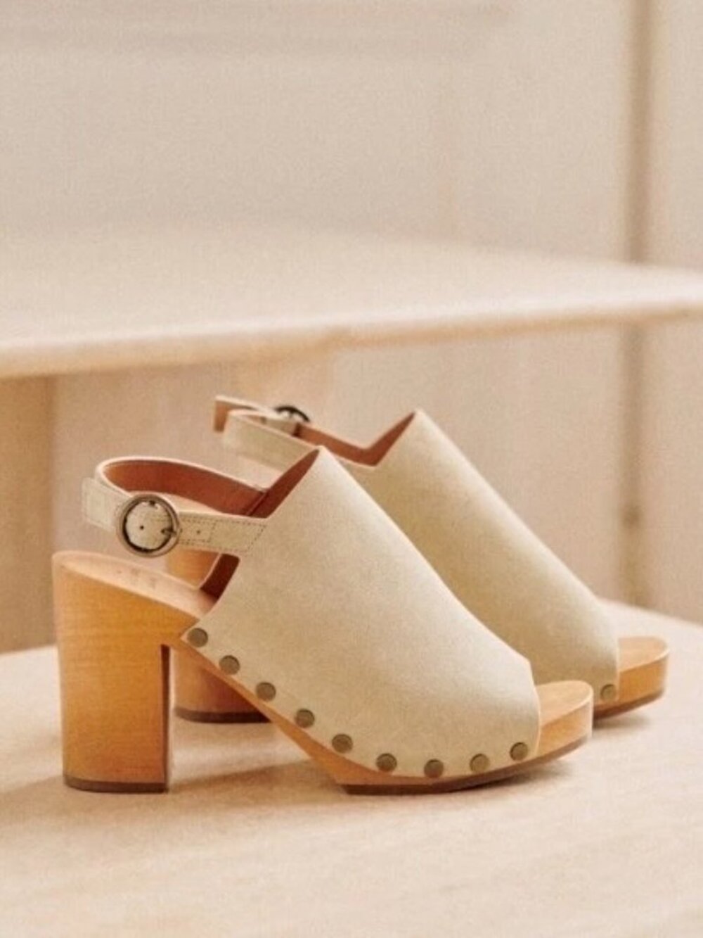 SEZANE Dakota High Clogs in Beige Suede • Parisian Chic • Boho Lux -SIze 37